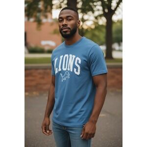 '632 47 Brand Detroit Lions Mens XXL Blue Short Sleeve Graphic T-Shirt NWT